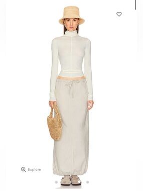 Helsa NEW Workwear Long Y2K Khaki Cotton Casual Tan Maxi Skirt in Taupe Size S